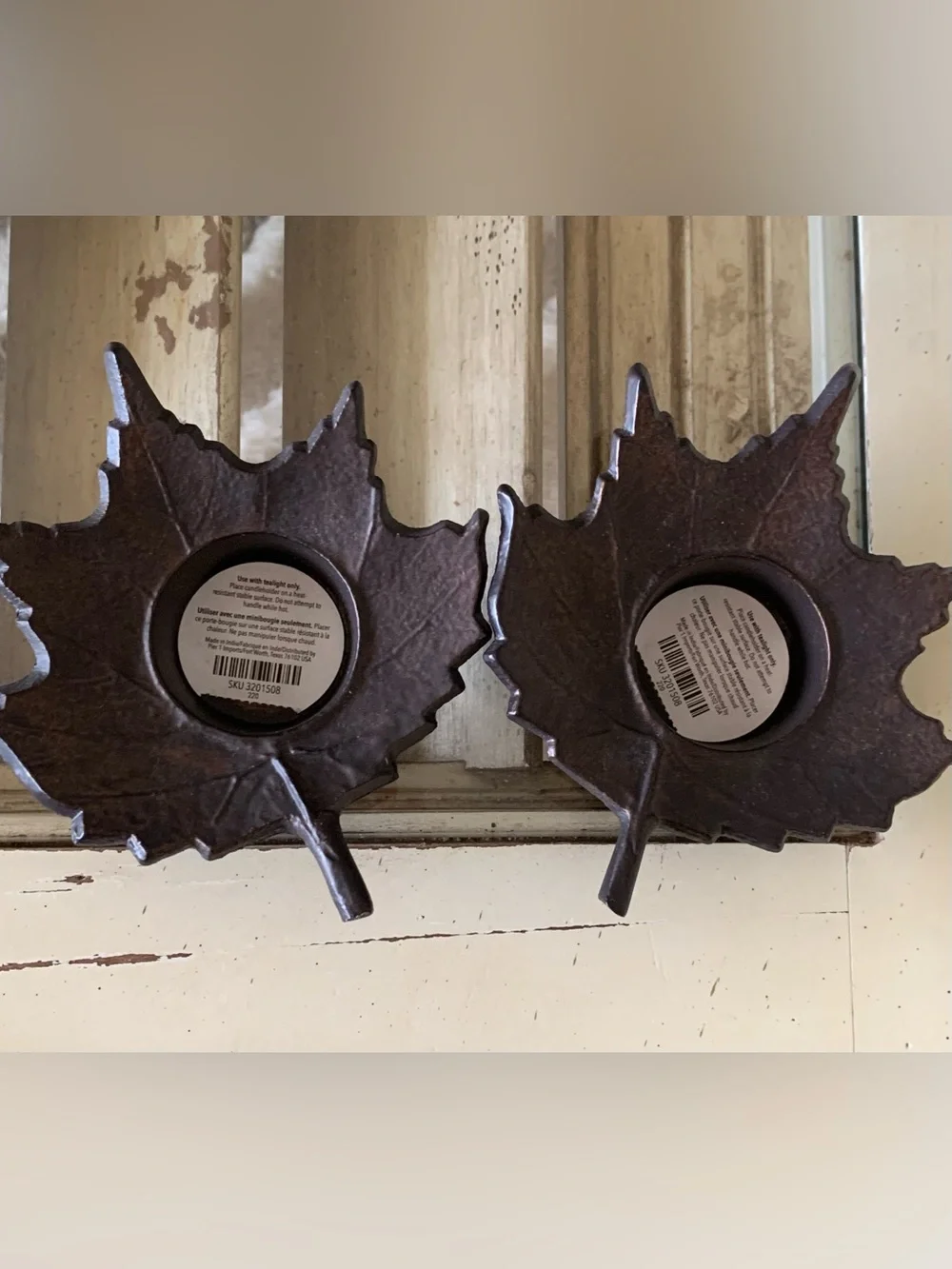 Pier 1 Set of 2 Maple Leaves Shaped Metal Tea Lights